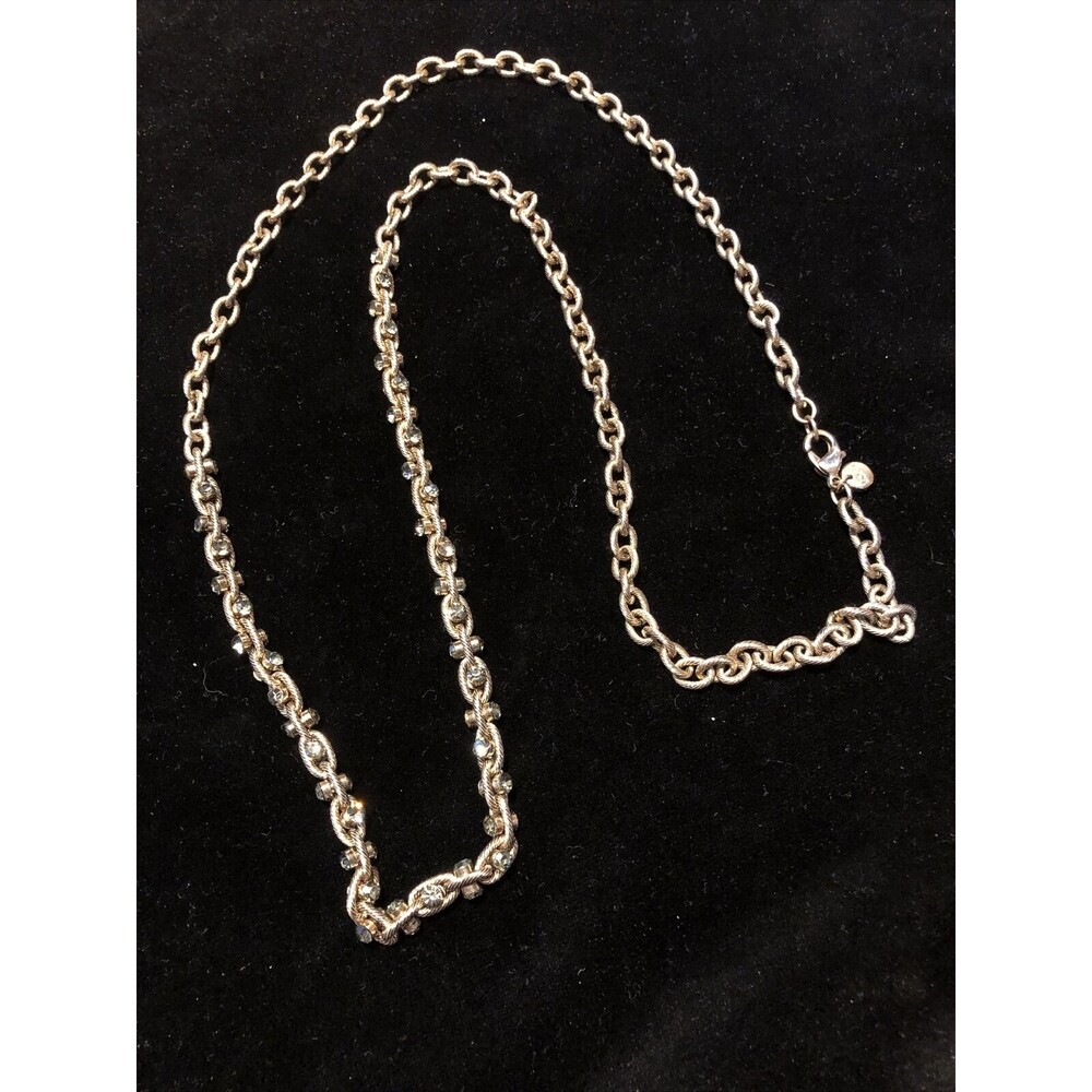 Ann Taylor Loft Antiqued Gold Tone Long Chain Champ Rhinestones Necklace '36'